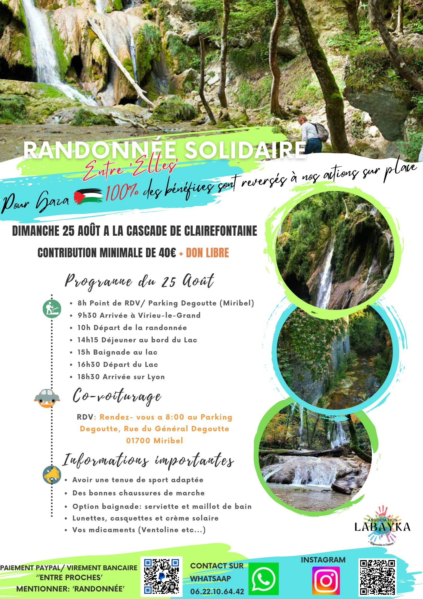 Flyer de la randonnée solidaire du 25 aout organisée par Labayka.